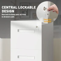 Vinsetto Metal Mobile File Cabinet with Wheels, Lockable 2 Drawer Filing Cabinet for A4, Legal, Letter, Compact Under Desk Storage Unit with Pre-Assembled Body for Home Office, 39 x 48 x 67cm, White(m-4)