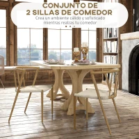 HOMCOM Pack de 2 Sillas de Comedor Moderno con Asiento de Cuerda de Papel Sillas de Cocina Apilables 51x51x71 cm Roble y Crema(m-4)