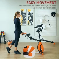 SPORTNOW 5-In-1 Folding Exercise Bike with Arm Workout Bands, Quiet 8-Level Magnetic Resistance Foldable Exercise Bike with LCD, Tablet Holder, Hand Pulse Sensor for Home Use Indoor Cycling, Orange(m-8)