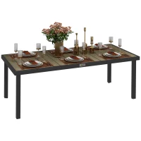 Outsunny Mesa de Jardim Retangular para 8 Pessoas com Bancada de Ripas e Estrutura de Alumínio 190x90x74 cm Preto e Madeira(m-10)
