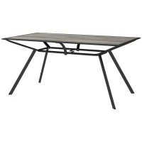 Outsunny Mesa de Comedor de Exterior con Encimera Imitación Madera para 6 Personas con Estructura de Acero 160x90x73 cm Gris(m-11)