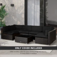 Outsunny Garden Rattan Sofa Cushion Polyester Cover Replacement Outdoor- No Cushion Included, Black(m-6)