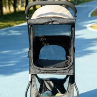 PawHut Opvouwbare Huisdierenbuggy met Regenhoes, 2 Drankhouders, Blauw + Khaki(m-9)