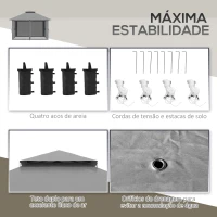 Outsunny Tenda Dobrável Pop-UP 3,92x3,92x2,83 m com Altura Ajustável Proteção UV50+ Rede Mosquiteira e Bolsa de Transporte Cinza(m-7)