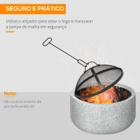 Outsunny Brasero Exterior Redondo Brasero para Jardim com Atizador Protetor de Faíscas e Grade Ø45x34 cm Cinzento(m-5)