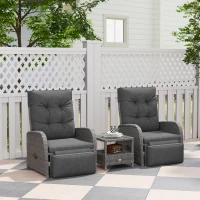 Outsunny 2 Seater Patio Rattan Wicker Chaise Lounge Sofa Set w/ Cushion for Patio Garden Porch, Grey(m-2)