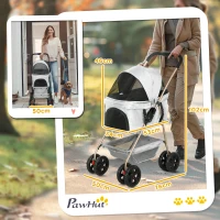 PawHut 3-in-1 Huisdierenkinderwagen, Opvouwbare hondenwagen met 4 wielen en afneembare drager voor honden en katten, Grijs(m-3)