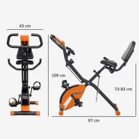 SPORTNOW 5-In-1 Folding Exercise Bike with Arm Workout Bands, Quiet 8-Level Magnetic Resistance Foldable Exercise Bike with LCD, Tablet Holder, Hand Pulse Sensor for Home Use Indoor Cycling, Orange(m-3)