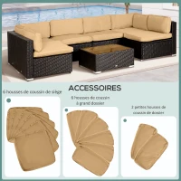 Outsunny Lot de 14 Housses de Rechange Coussins Salon de Jardin - 6 Housses Coussin d'assise, 8 Housses Coussin Dossier Marron(m-4)