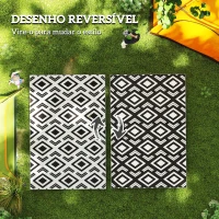 Outsunny Tapete de Exterior 182x274 cm Tapete Reversível com Padrão Geométrico Impermeável Bolsa de Transporte Branco e Preto(m-7)