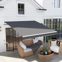 Outsunny 3 x 2.5m Garden Patio Manual Awning, Retractable Canopy Sun Shade Shelter with Fittings and Crank Handle, Dark Grey(m-2)