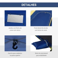 Outsunny Tenda de Praia Dobrável Tenda de Campismo Pop-up para 1-2 Pessoas com Bolsa de Transporte 220x173x120 cm Azul Escuro(m-5)