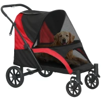 PawHut Hondenbuggy, Opvouwbare Hondenwagen voor Grote Honden, Huisdierwagen met 4 Wielen, Veiligheidsriemen, Remmen, Zwart(m-11)