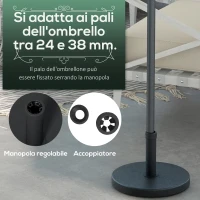 Outsunny Base per Ombrellone da 15kg Rotonda per Pali da Ø24-38mm, Plastica e Cemento, Ø46.5 cm, Nero(m-4)