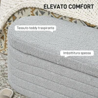 HOMCOM Panca Fondo Letto in Tessuto Teddy con Vano Contenitore, 116x41x40.5cm, Grigio Chiaro(m-5)