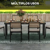 Outsunny Mesa de Jardim Retangular para 8 Pessoas com Bancada de Ripas e Estrutura de Alumínio 190x90x74 cm Preto e Madeira(m-6)