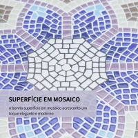 Outsunny Mesa de Jardim Redonda Mesa de Varanda  Ø60x71 cm com Bancada em Mosaico Decorativa Mesa de Exterior Pátio Azul e Branco(m-5)