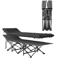 Outsunny Składane łóżko campingowe, z materacem, ergonomiczne, metalowy stelaż, Czarne(m-10)