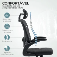 HOMCOM Cadeira de Escritório Giratória com Altura Ajustável Apoio para a Cabeça e Suporte Lombar Ajustáveis 58x63x115-125 cm Preto(m-4)
