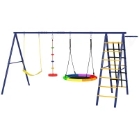 AIYAPLAY Baloiços para Crianças 6 em 1 com Baloiço Ninho Corda com Disco Rede para Escalar Escada e Aro de Basquetebol 350x183x200 cm Multicor(m-11)