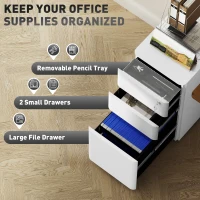 Vinsetto 3-Drawer Steel Filing Cabinet with Lock - White(m-4)