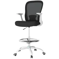 HOMCOM Draughtsman Chair, Mesh Drafting Chair, Ergonomic Office Chair with Flip-up Armrest, Adjustable Foot Ring, Black White(m-11)