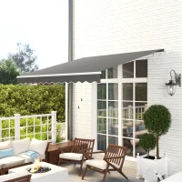 Outsunny 3 x 2.5m Garden Patio Manual Awning, Retractable Canopy Sun Shade Shelter with Fittings and Crank Handle, Dark Grey(m-9)