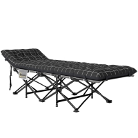 Outsunny Opvouwbaar Campingbed, Veldbed met Matras, Ergonomisch, Metalen Frame, Zwart