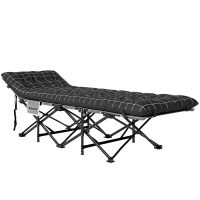 Outsunny Składane łóżko campingowe, z materacem, ergonomiczne, metalowy stelaż, Czarne(m-1)