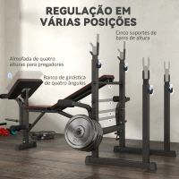 SPORTNOW Banco de Musculação Dobrável Banco Multifunções com Suportes para Barras e Encosto Ajustável para Treino Completo de Corpo Preto(m-6)