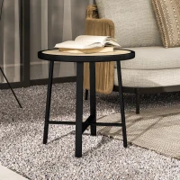 Outsunny Round Small Garden Table, 50.5cm Outdoor Side Table with SPC Tabletop, Metal Frame and Anti-slip Foot Pads for Garden, Balcony, Nature Wood Finish(m-8)