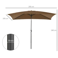 Outsunny Chapéu de Sol de Alumínio Retangular com Toldo Inclinável a Manivela e Mastro Desmontável  202x293x255 cm Marrom(m-3)