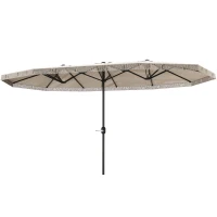 Outsunny Chapéu de Sol Duplo 4,5x2,65 m com Manivela Manual Resistente a Água e Proteção UV30+ Chapéu de Sol Grande Creme(m-11)