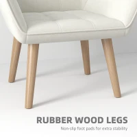 Set of 2 Accent Chair, Arm Chair with Slanted Back, Thick Padding and Rubber Wooden Legs for Living Room, Cream White(m-6)