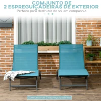 Outsunny Conjunto de 2 Espreguiçadeiras para Exterior com Encosto Ajustável em 5 Níveis e Rodas para Praia Piscina 165x66x102 cm Azul(m-4)