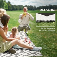 Outsunny Tapete de Exterior 182x274 cm Tapete Reversível com Padrão Geométrico Impermeável Bolsa de Transporte Branco e Preto(m-8)