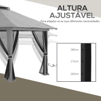 Outsunny Tenda Dobrável Pop-UP 3,92x3,92x2,83 m com Altura Ajustável Proteção UV50+ Rede Mosquiteira e Bolsa de Transporte Cinza(m-6)