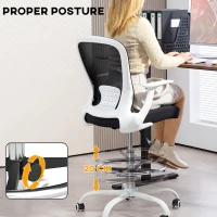 HOMCOM Draughtsman Chair, Mesh Drafting Chair, Ergonomic Office Chair with Flip-up Armrest, Adjustable Foot Ring, Black White(m-6)
