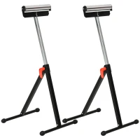 HOMCOM Set of 2 Folding Roller Stand, Material Support Pedestal with Ball Bearing Roller Height Adjustable Portable, Metal Construction, Black(m-1)