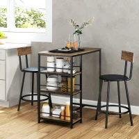 HOMCOM 3-delige Eetset met Bartafel en 2 Stoelen, Klein Keukenset met Zijplanken, MDF, Metaal, Zwart(m-2)