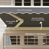 Outsunny 3 x 2.5m Garden Patio Manual Awning, Retractable Canopy Sun Shade Shelter with Fittings and Crank Handle, Dark Grey(m-7)