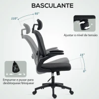 HOMCOM Cadeira de Escritório Giratória com Altura Ajustável Apoio para a Cabeça e Suporte Lombar Ajustáveis 58x63x115-125 cm Preto(m-9)