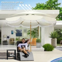 Outsunny Sombrilla Boho de Ø2,7 m para Exterior con Protección UV30+ Manivela Manual y Techo Doble con Borlas Beige(m-5)
