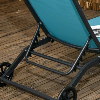 Outsunny Conjunto de 2 Espreguiçadeiras para Exterior com Encosto Ajustável em 5 Níveis e Rodas para Praia Piscina 165x66x102 cm Azul(m-9)
