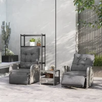 Outsunny 2 Seater Patio Rattan Wicker Chaise Lounge Sofa Set w/ Cushion for Patio Garden Porch, Grey(m-10)