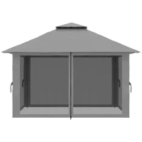 Outsunny Tenda Dobrável Pop-UP 3,92x3,92x2,83 m com Altura Ajustável Proteção UV50+ Rede Mosquiteira e Bolsa de Transporte Cinza(m-9)