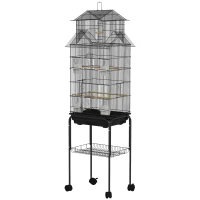 PawHut Gaiola de Metal para Pássaros com Bandeja Amovível Rodas 4 Comedouros 3 Poleiros e 1 Baloiço 50,5x41x163 cm Preto(m-11)