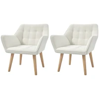 Set of 2 Accent Chair, Arm Chair with Slanted Back, Thick Padding and Rubber Wooden Legs for Living Room, Cream White(m-11)