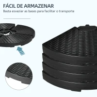 Outsunny Base para Chapéu de Sol de 4 Peças Recarregável com Areia 68 kg ou Água 52 kg para Jardim Pátio ou Terraço Preto(m-7)