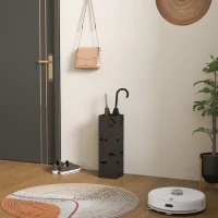 HOMCOM Metalen Paraplustandaard, 4 Haken, Wolk- en Paraplumotief, Druipbak, Zwart(m-2)